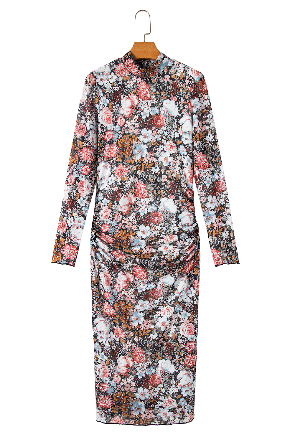 Multicolour Floral Print Split Neck Midi Dress