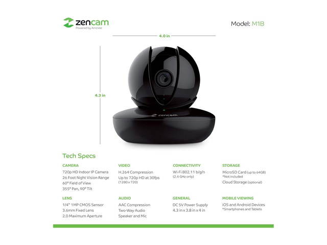 Amcrest Zencam WiFi Camera, Pet Dog Camera, Nanny Cam with Two-Way Audio, Baby Monitor with Cell Phone App, Pan/Tilt Wi-Fi Wireless IP Camera, Micro SD Card, RTSP, Cloud, Night Vision, M1B