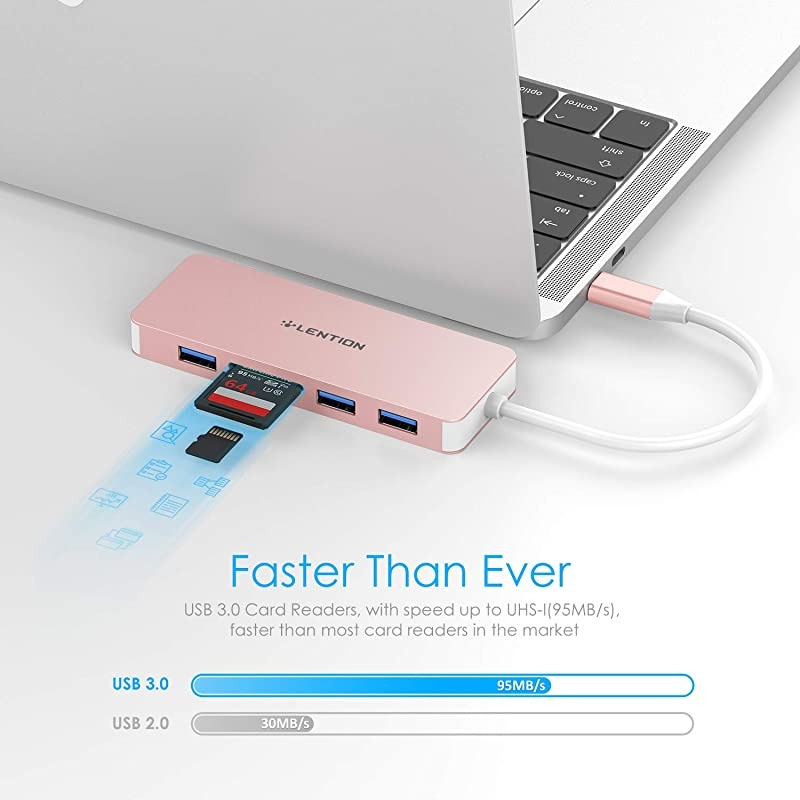 USB C Hub with 4K HDMI, 3 USB 3.0, SD/Micro SD Card Reader Compatible 2020-2016 MacBook Pro 13/15/16, New Mac Air/Surface, Chromebook, Multi-Port Adapter (CB-C18, Rose Gold)