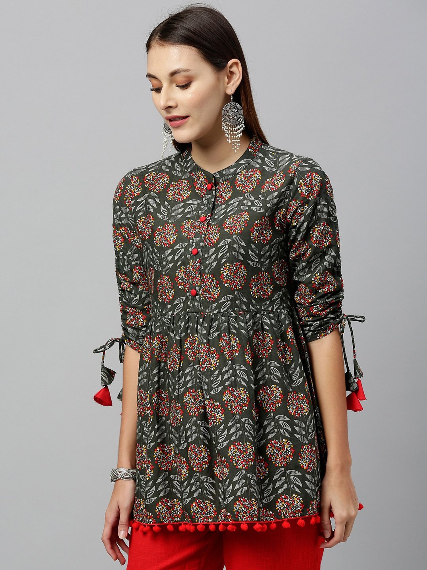 Kipek Grey Floral Printed Kurti