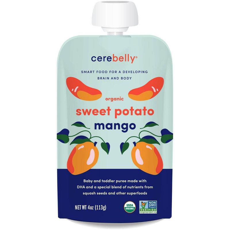 Cerebelly Clean Label Project Purity Award Winning,   Sweet Potato Mango Organic Baby Food Pouch - 4oz