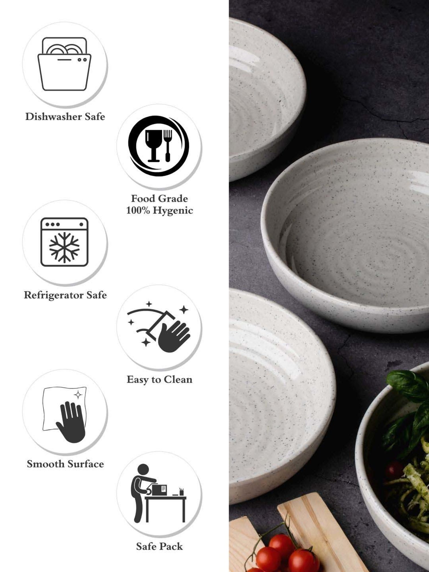 Goodhomes White Melamine Deep Plate - Set of 4