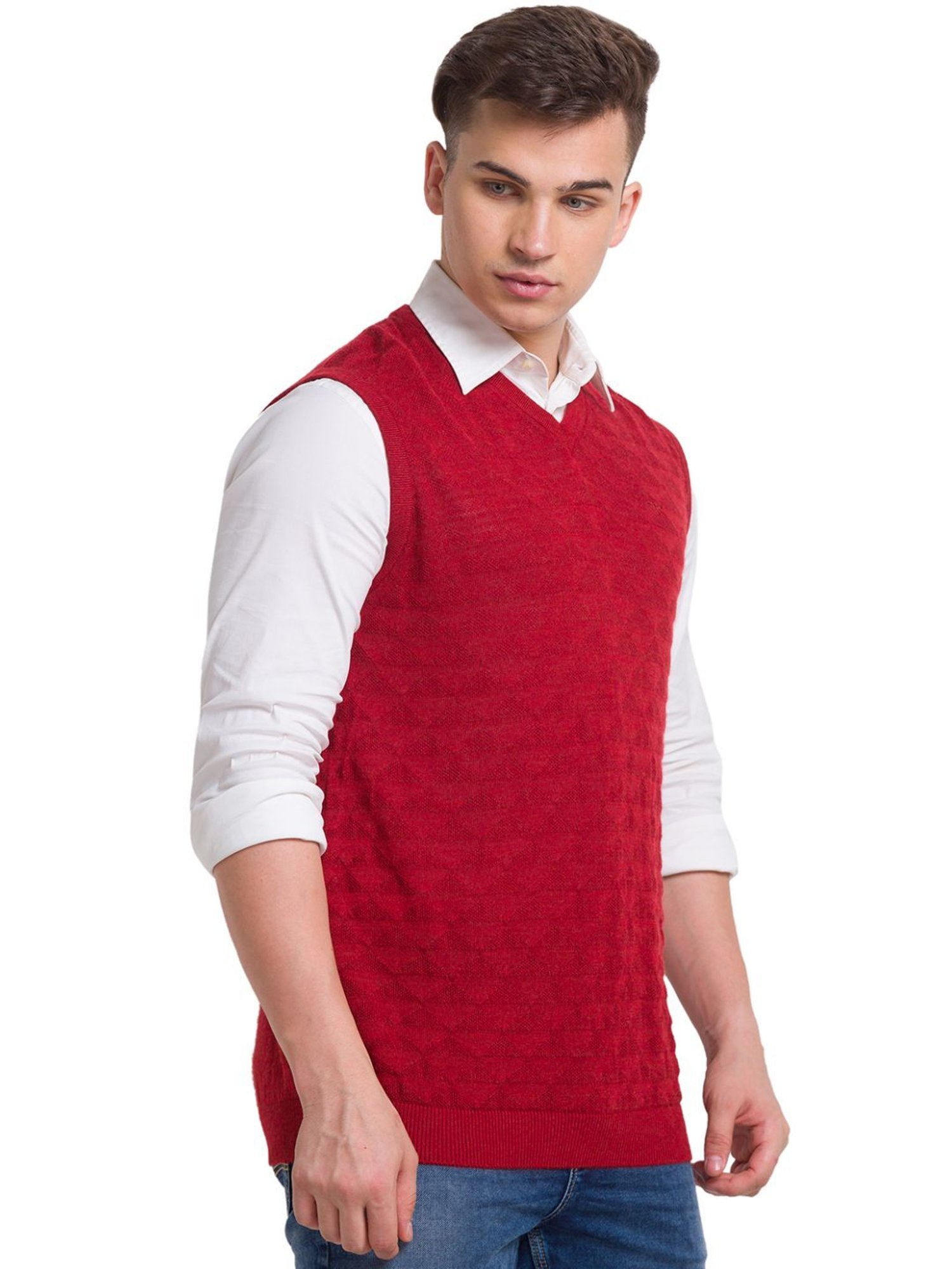 ColorPlus Brown Classic Fit Self Pattern Sweater