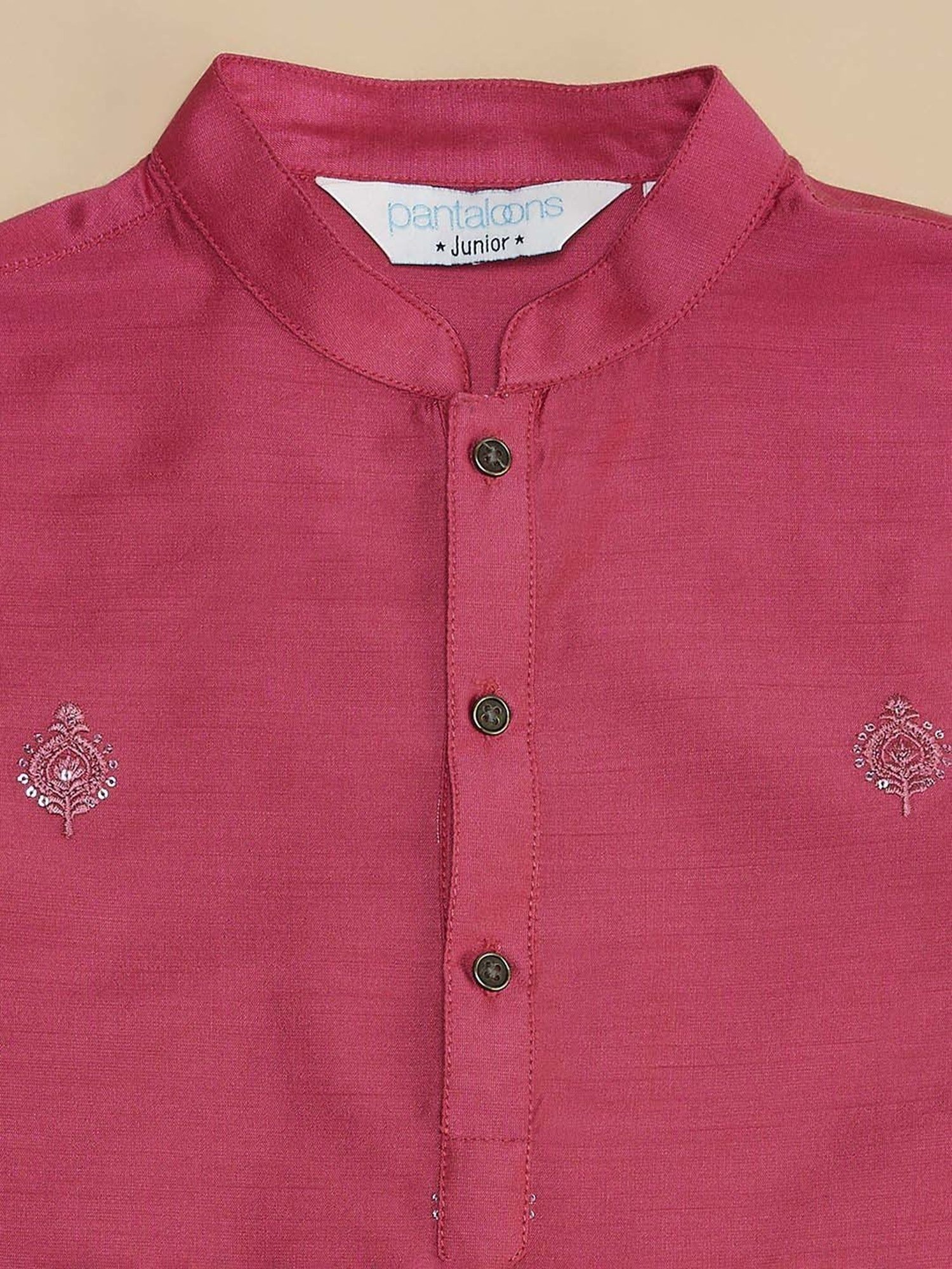 Indus Route by Pantaloons Kids Pink & White Embroidered Full Sleeves Kurta Set