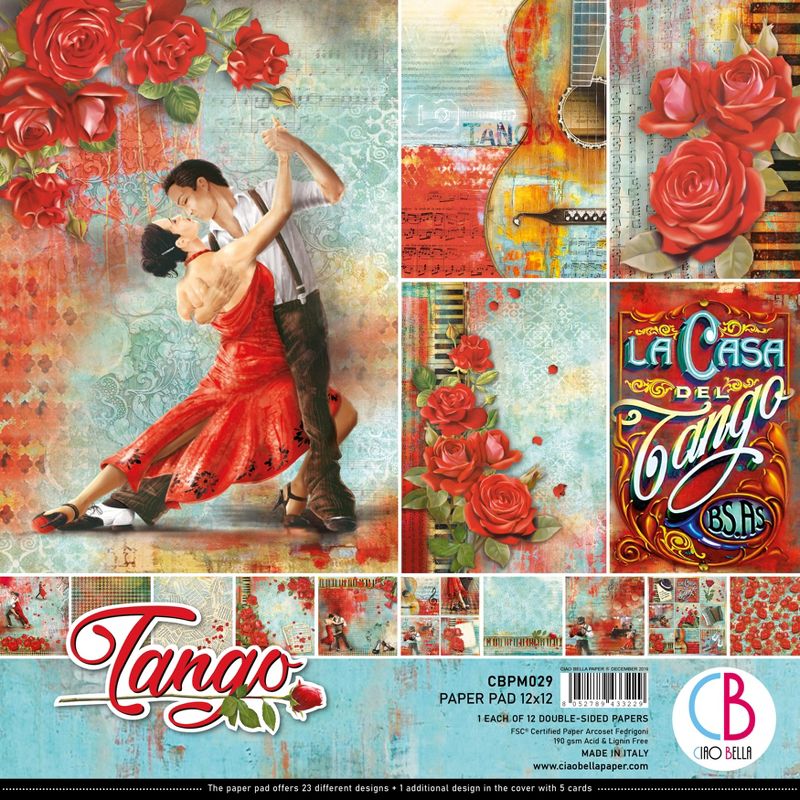 Ciao Bella Double-Sided Paper Pack 90lb 12"X12" 12/Pkg-Tango, 12 Designs/1 Each