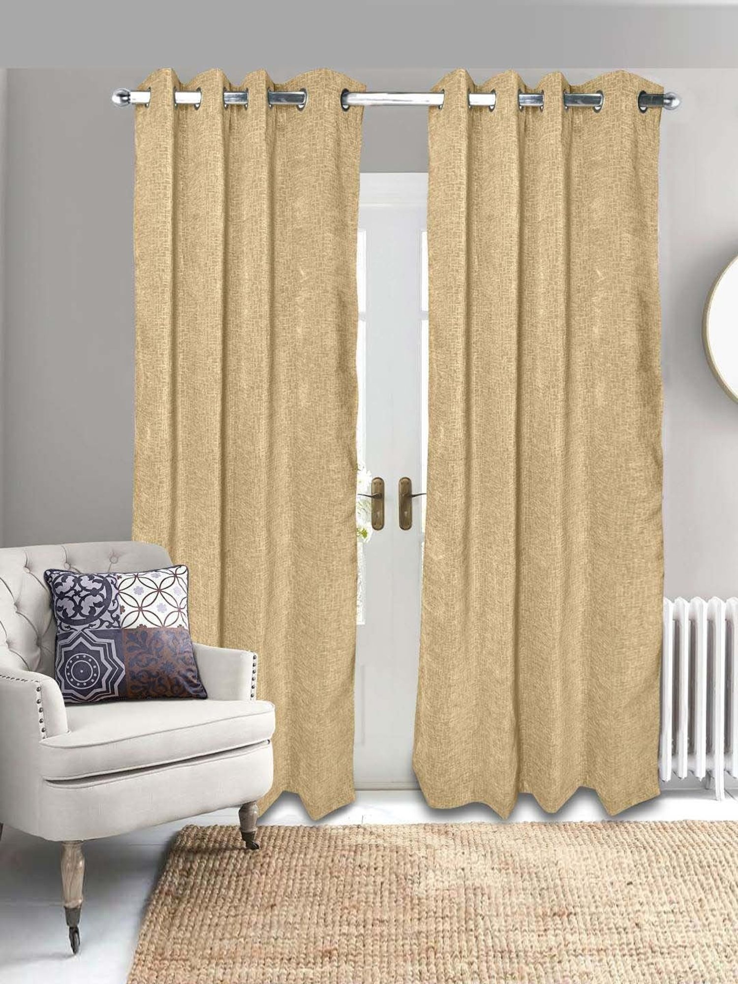 Saral Home Easy Living Gold Polyester Tic Tac Chenille Yarn Blackout Door Curtains - Set of 2