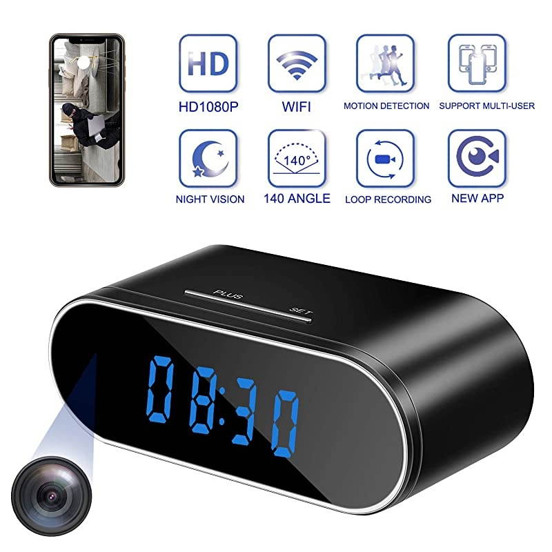 Camera Clock, WiFi Spy Camera Wireless , 1080P Nanny Cameras and Cameras with Night Vision and Motion Detective, Perfect 150 Angle Camera Clock for Home Security ?New APP?
