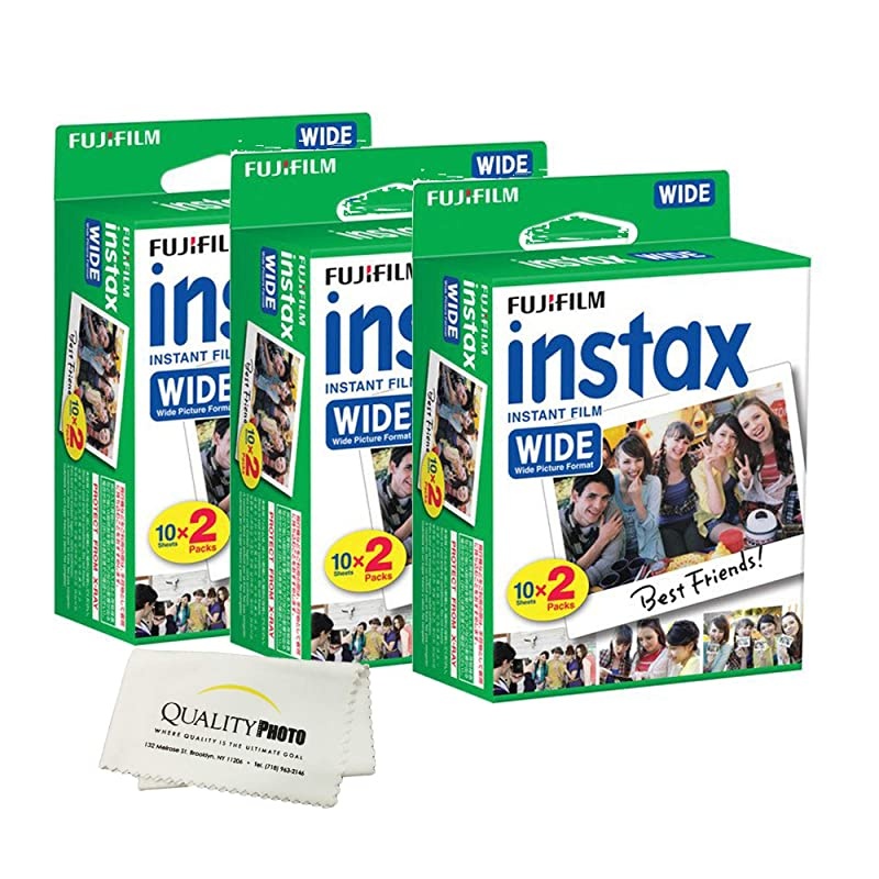 instax Wide Instant Film for  instax Wide 300 200 and 210 Cameras wMicrofiber Cloth by Quality Photo 60 Exposures