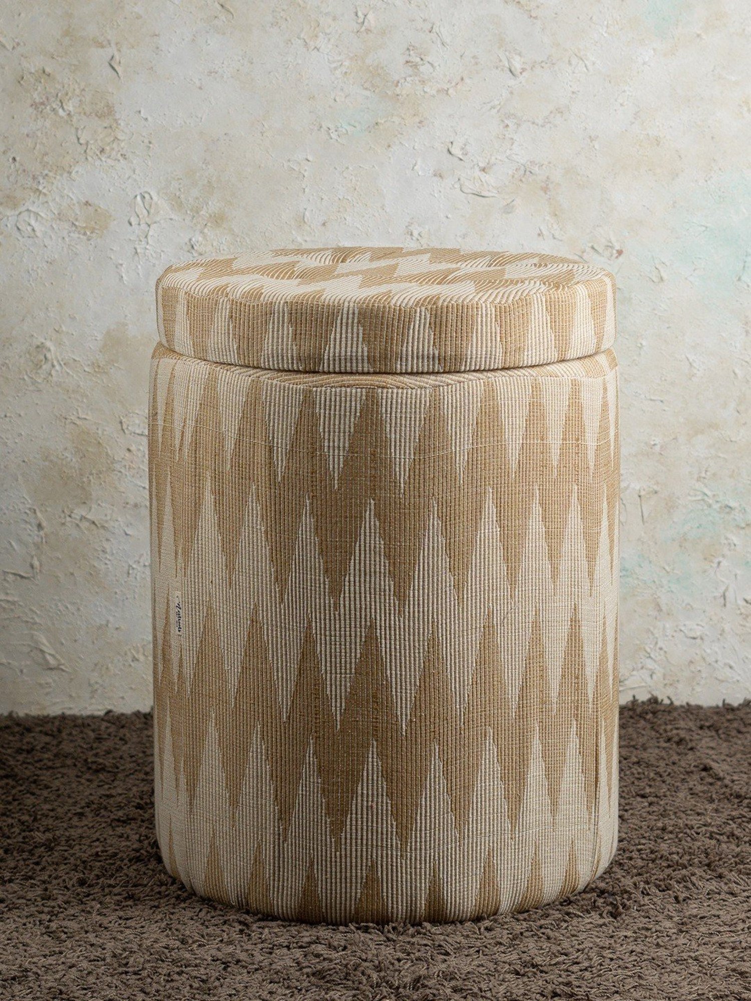 Nestroots Woven Yellow Cotton Canvas Storage Ottoman for Living Room