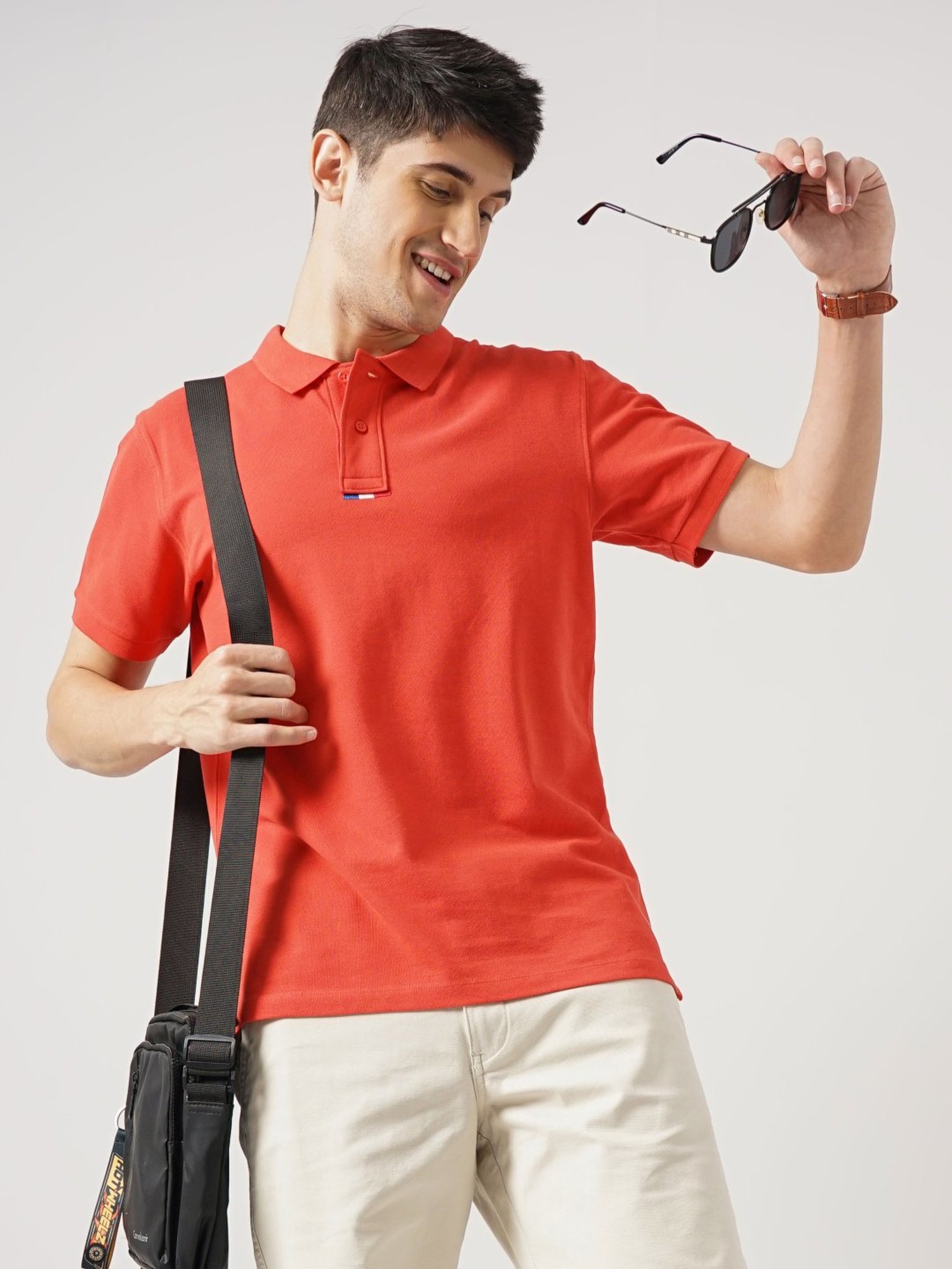 Celio Orange Cotton Regular Fit Polo T-Shirt