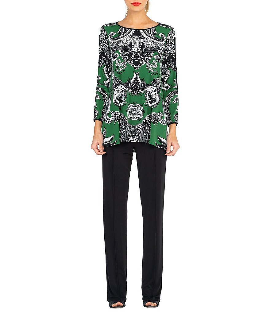 Eva Varro Bandana Paisley Print Knit Boat Neck Bracelet Long Sleeve Swing Tunic