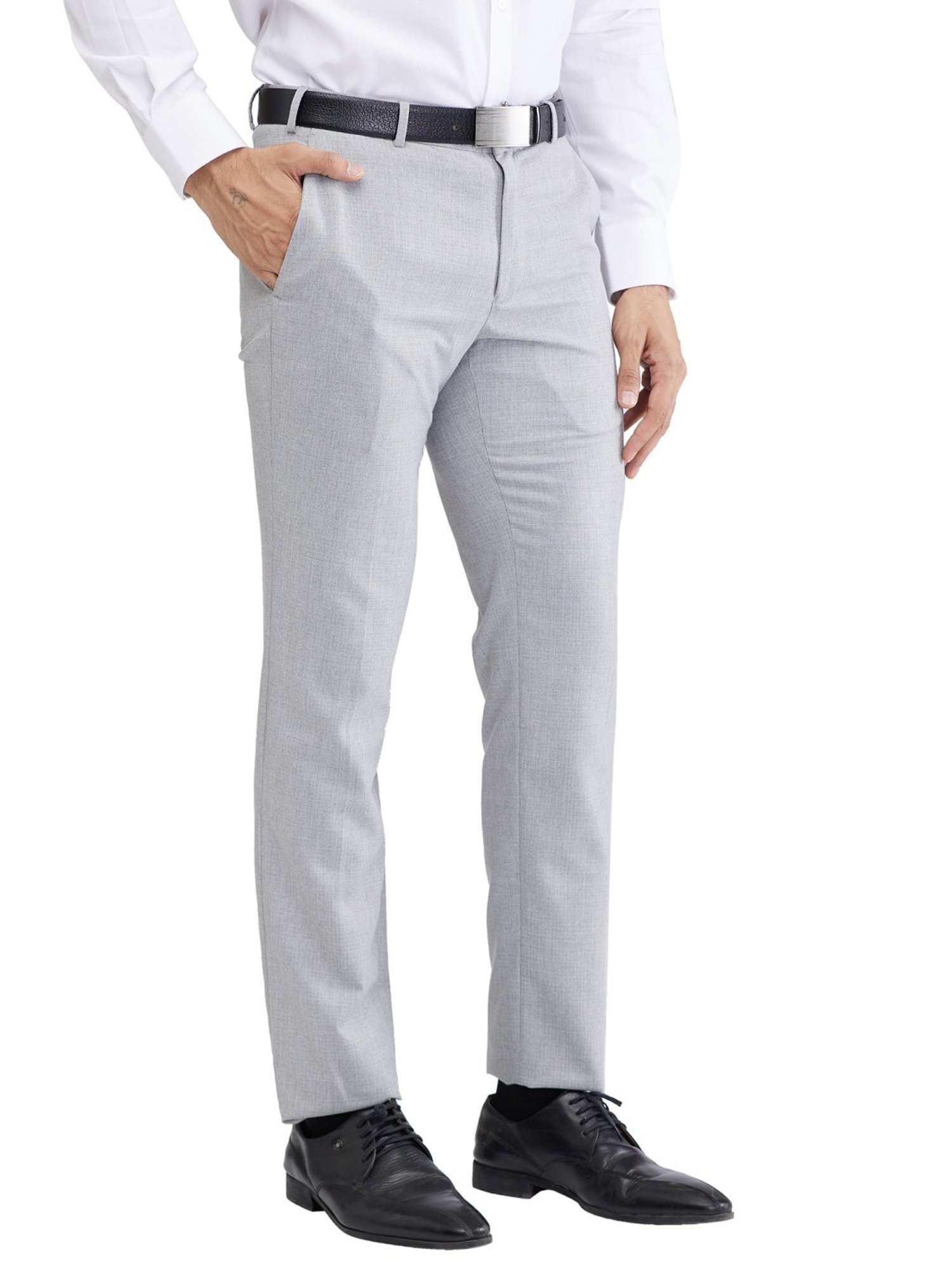 Raymond Grey Slim Fit Self Pattern Trousers
