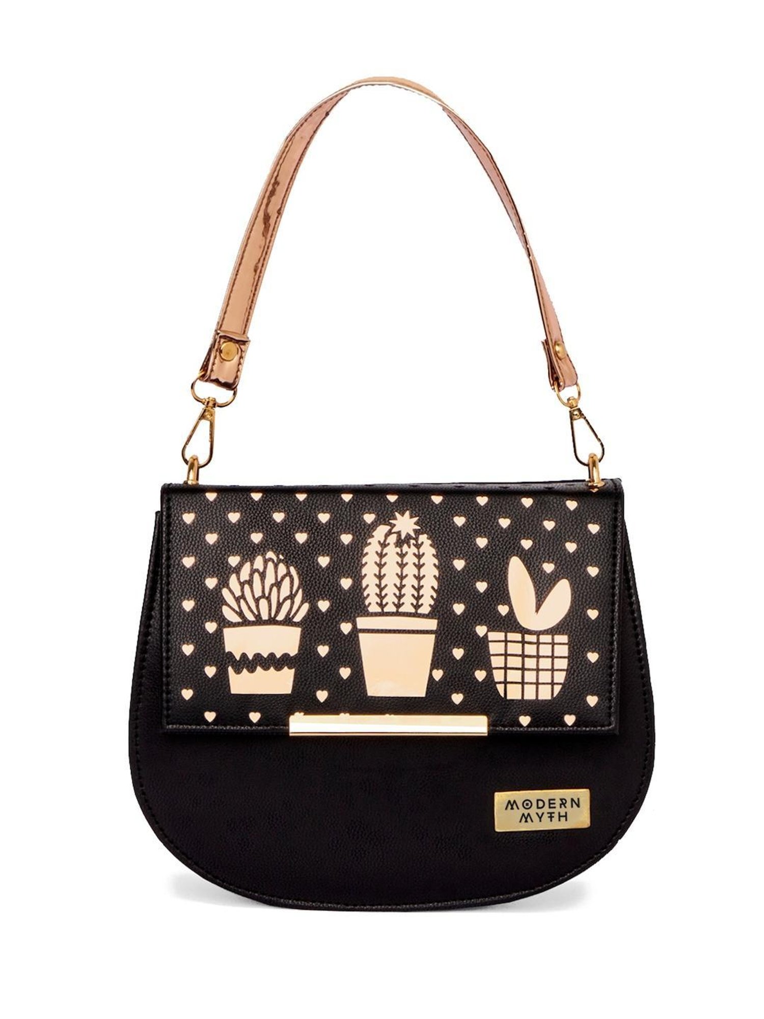 Modern Myth Black Cut Work Medium Handbag