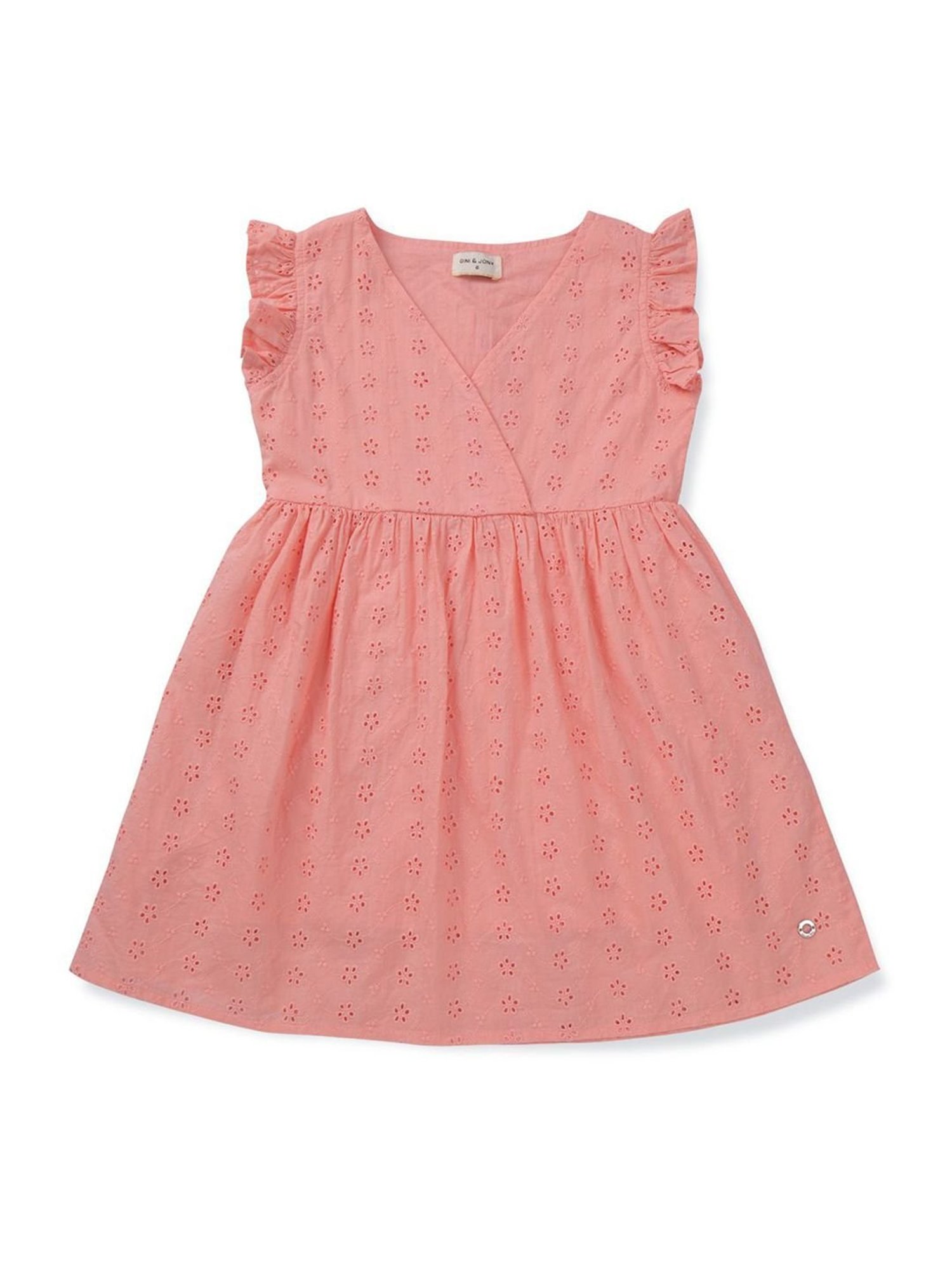 Gini & Jony Kids Pink Cotton Embroidered Dress