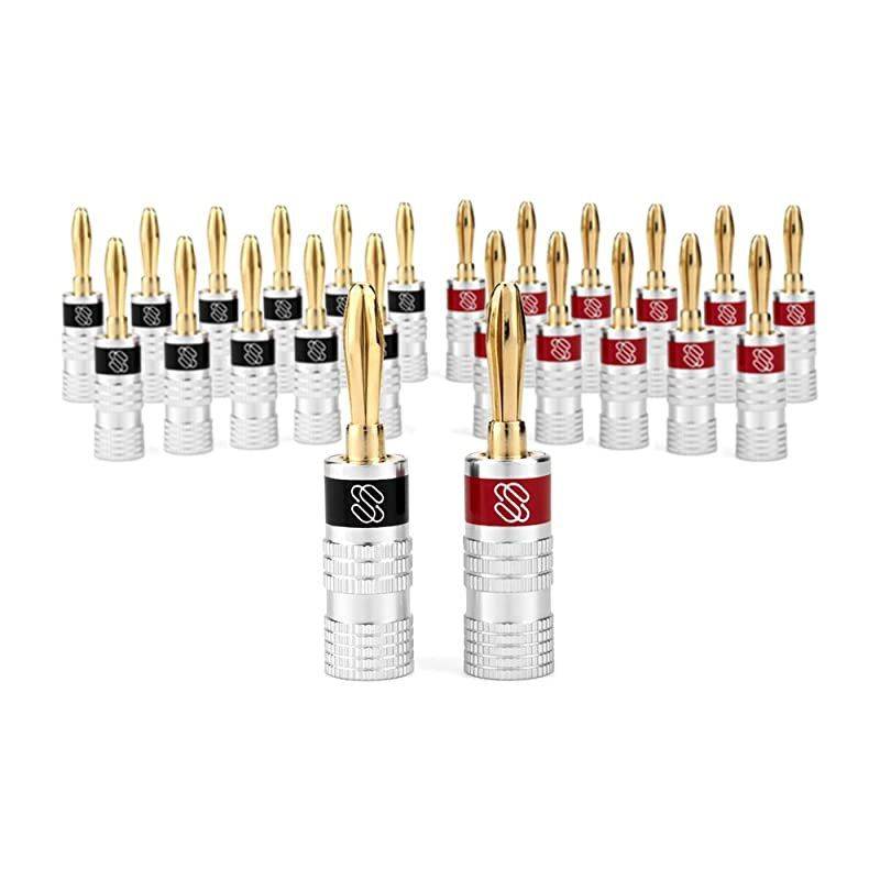 Silverback Banana Plugs, 24k Gold Dual Screw Lock Speaker Connector, 12 Pairs