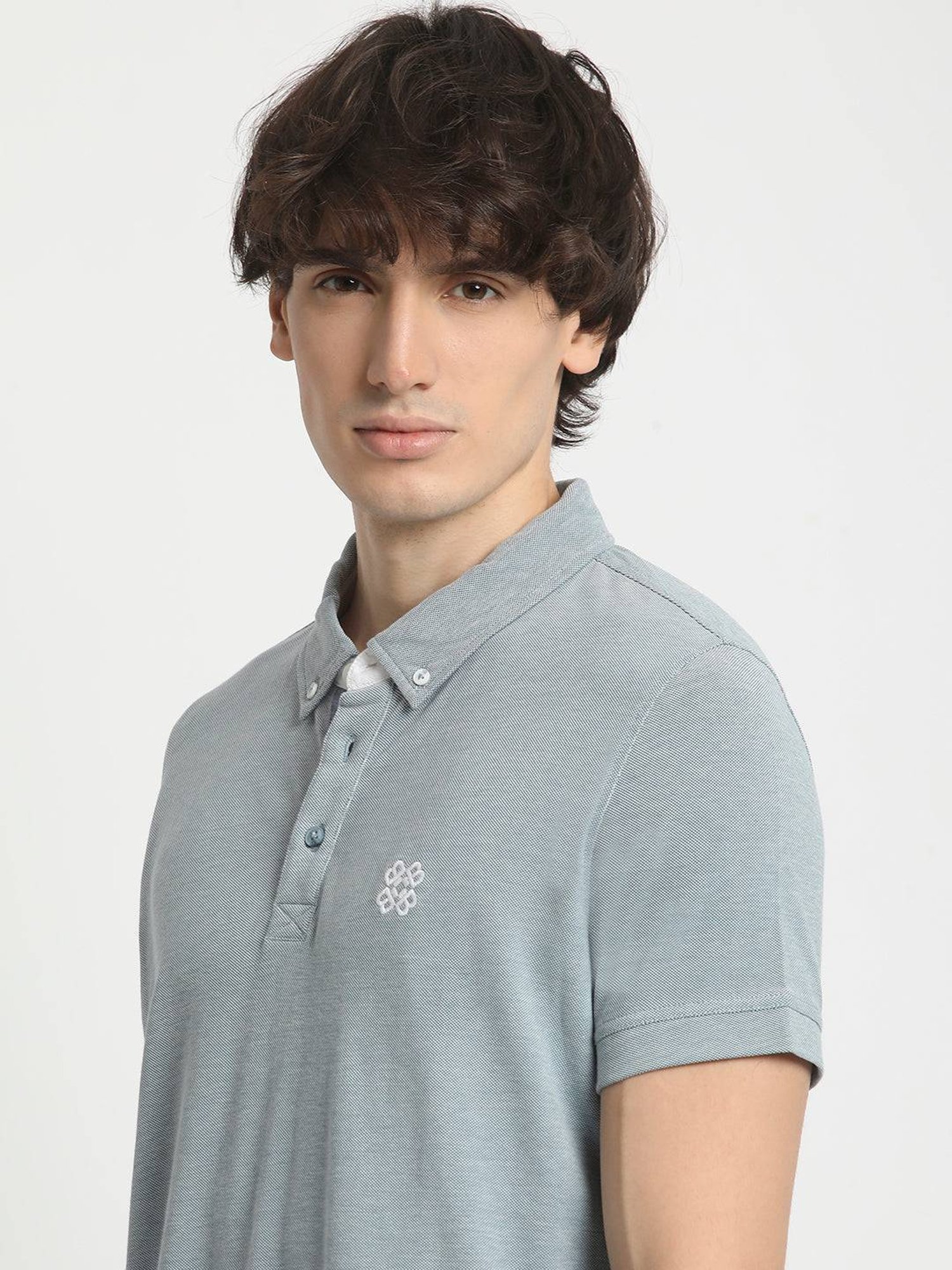 The Bear House Blue Cotton Regular Fit Polo T-Shirt