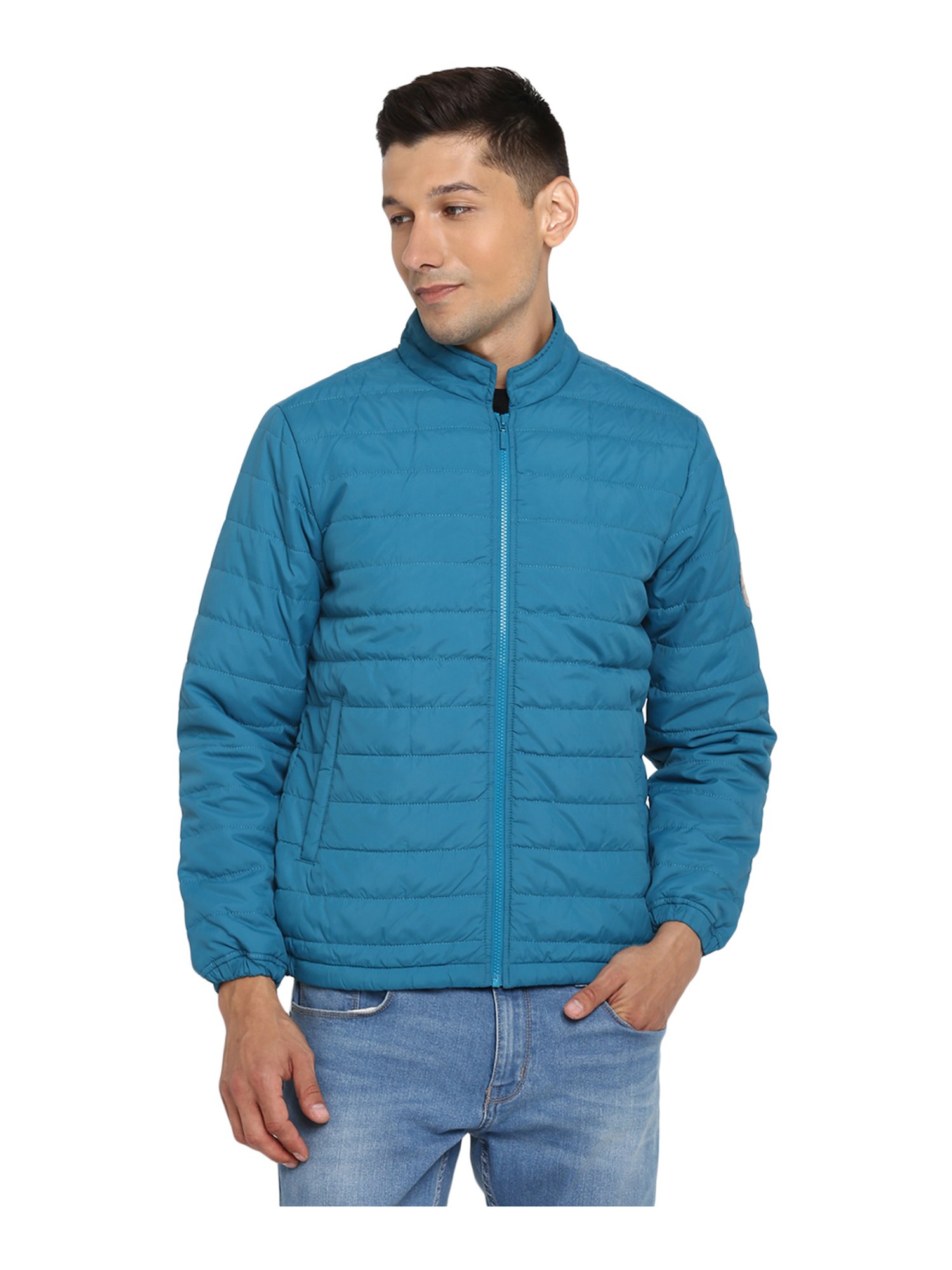 Red Chief Sky Blue Full Sleeves Mock Collar Jacket