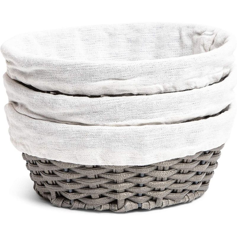 Farmlyn Creek 3-Pack Grey Round Wicker Nesting Baskets and Liners for Storage (8.7 x 3.5 in)
