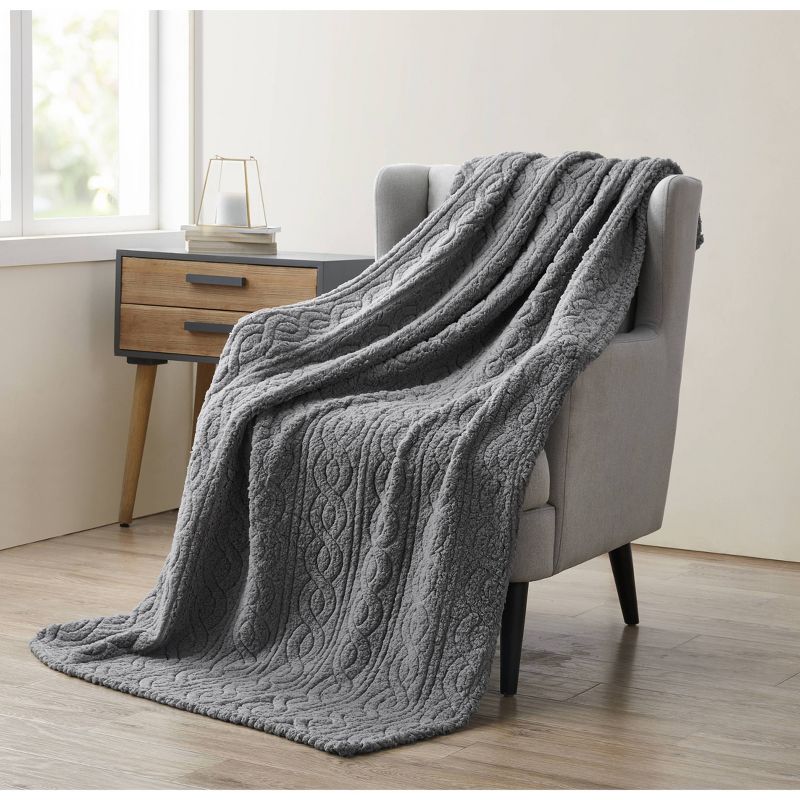 50"x70" Bethany Sherpa Plush Sculpted Braided Throw Blanket Gray - VCNY