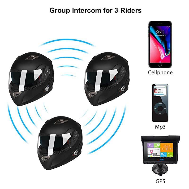 Bluetooth HelmetsFreedConn Flip up Dual Visors Full Face HelmetBuiltin Integrated Intercom Communication SystemRange 500M23Riders PairingFM radioWaterproofXLRed