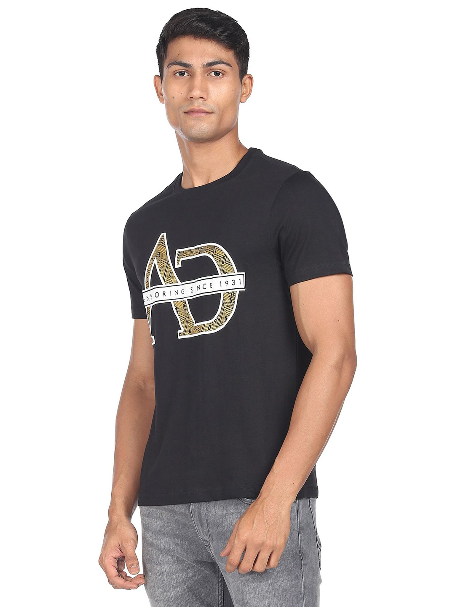 AD by Arvind Black Slim Fit Crew T-Shirt
