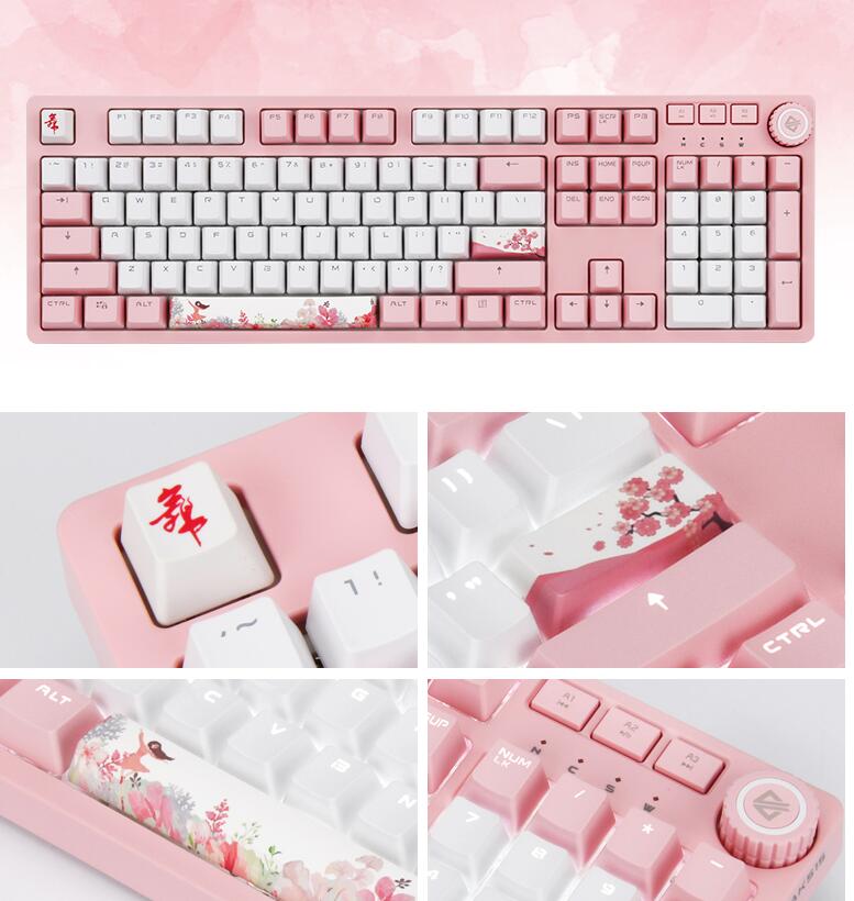 A-jazz AK515 Chinese Style Design,  104Keys N-Key Rollover White Backlit USB Wired Mechanical  Gaming Keyboard-,PBT Keycaps, Type-C