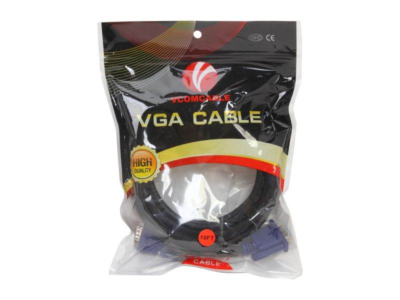 VCOM VC-VGA10F 10 ft. SVGA HD15 Male to Female Black Cable with Blue Connector