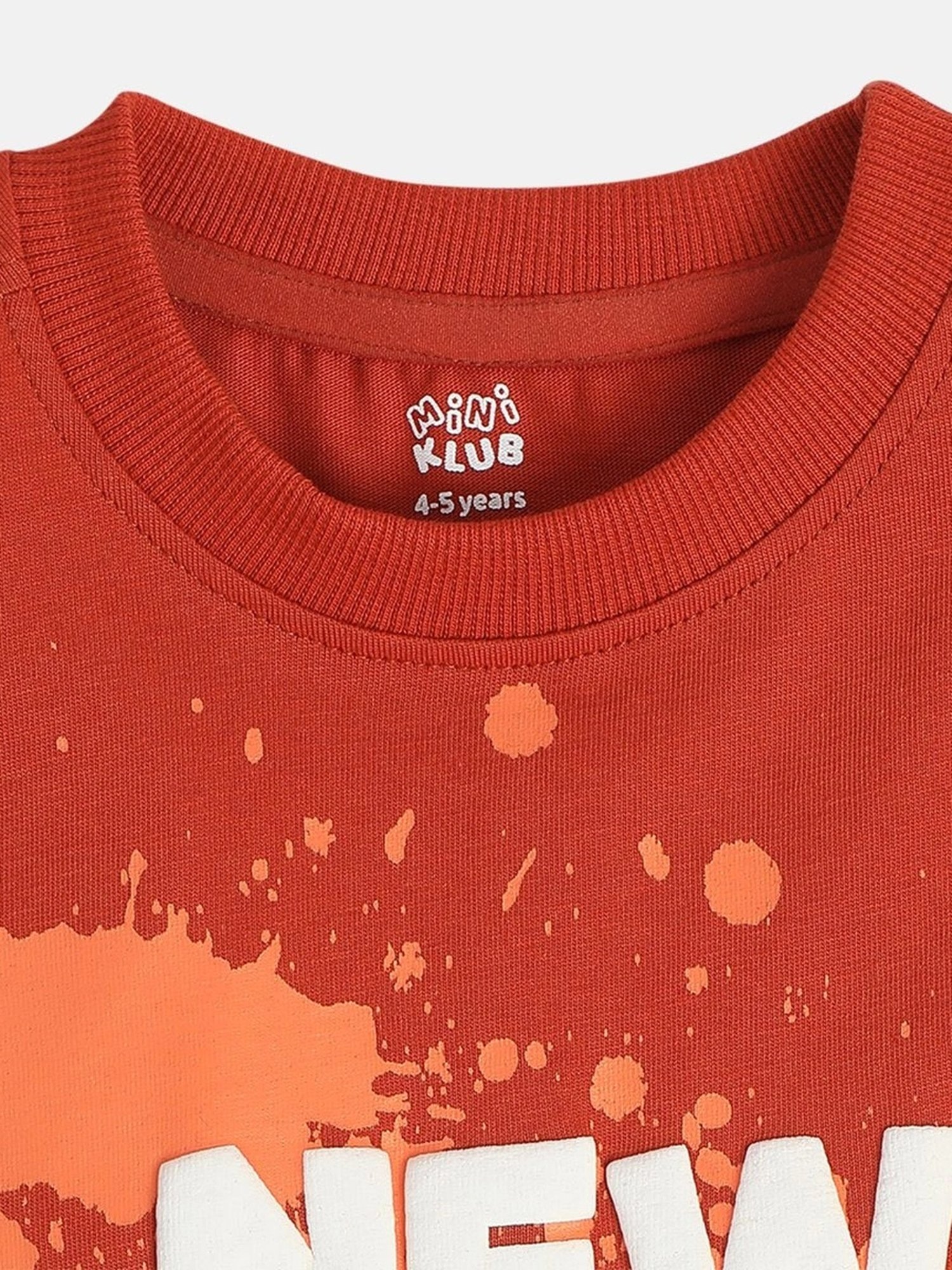 MINIKLUB Boys Rust Orange Cotton Printed Full Sleeves T-Shirt