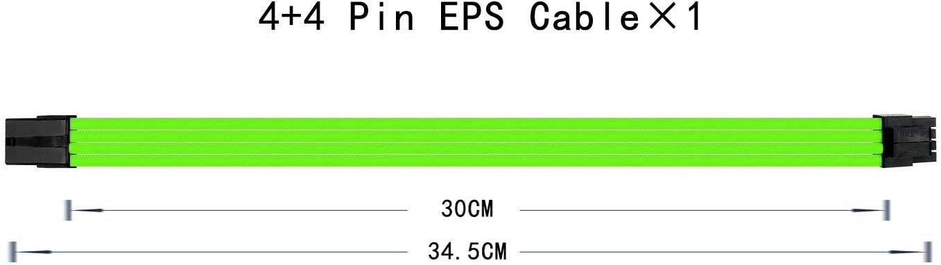 Sleeved Cable - Cable Extension for Power Supply with Extra-Sleeved 24-PIN 8-PIN 6-PIN 4+4 PIN - Green with Cable Combs(11.8 inch/ 30CM)