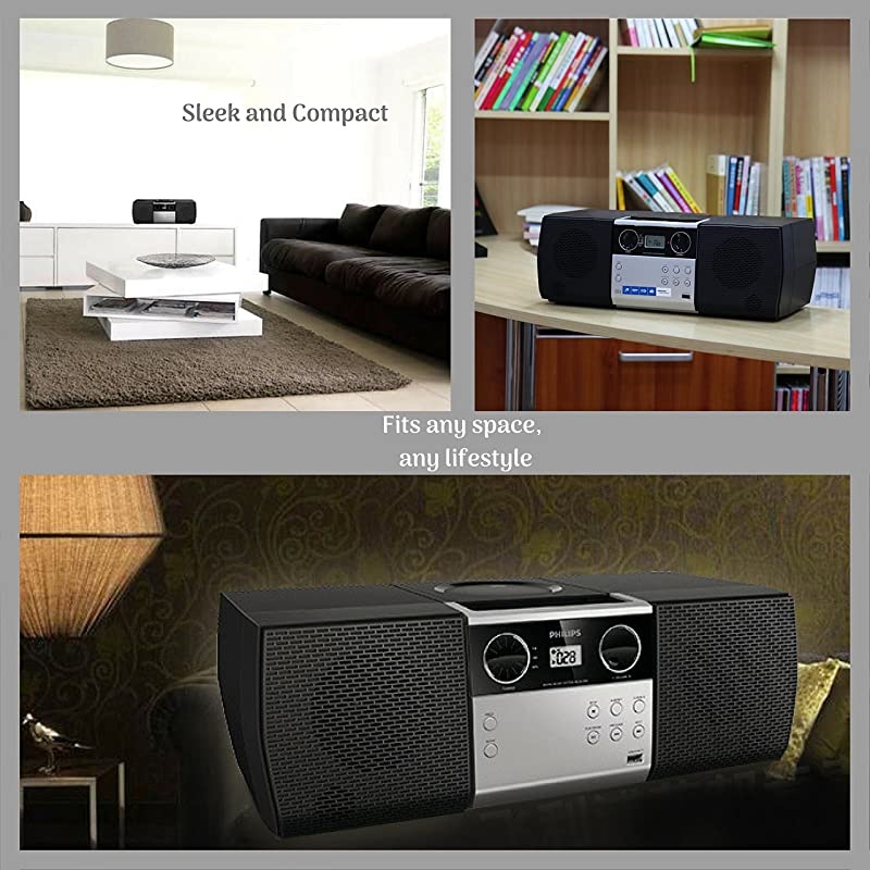 CD Player Boombox CDCDRCDRW Portable wBluetooth USB AMFM Radio Aux LineInput Headset Jack Foldable Carrying Handle and LED Light Phantom Black