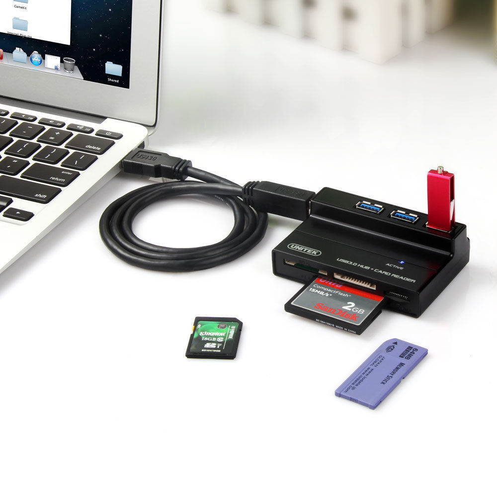 UNITEK 3 Port USB 3.0 Hub Multi Memory Card Reader Adapter For SD MS CF TF M2