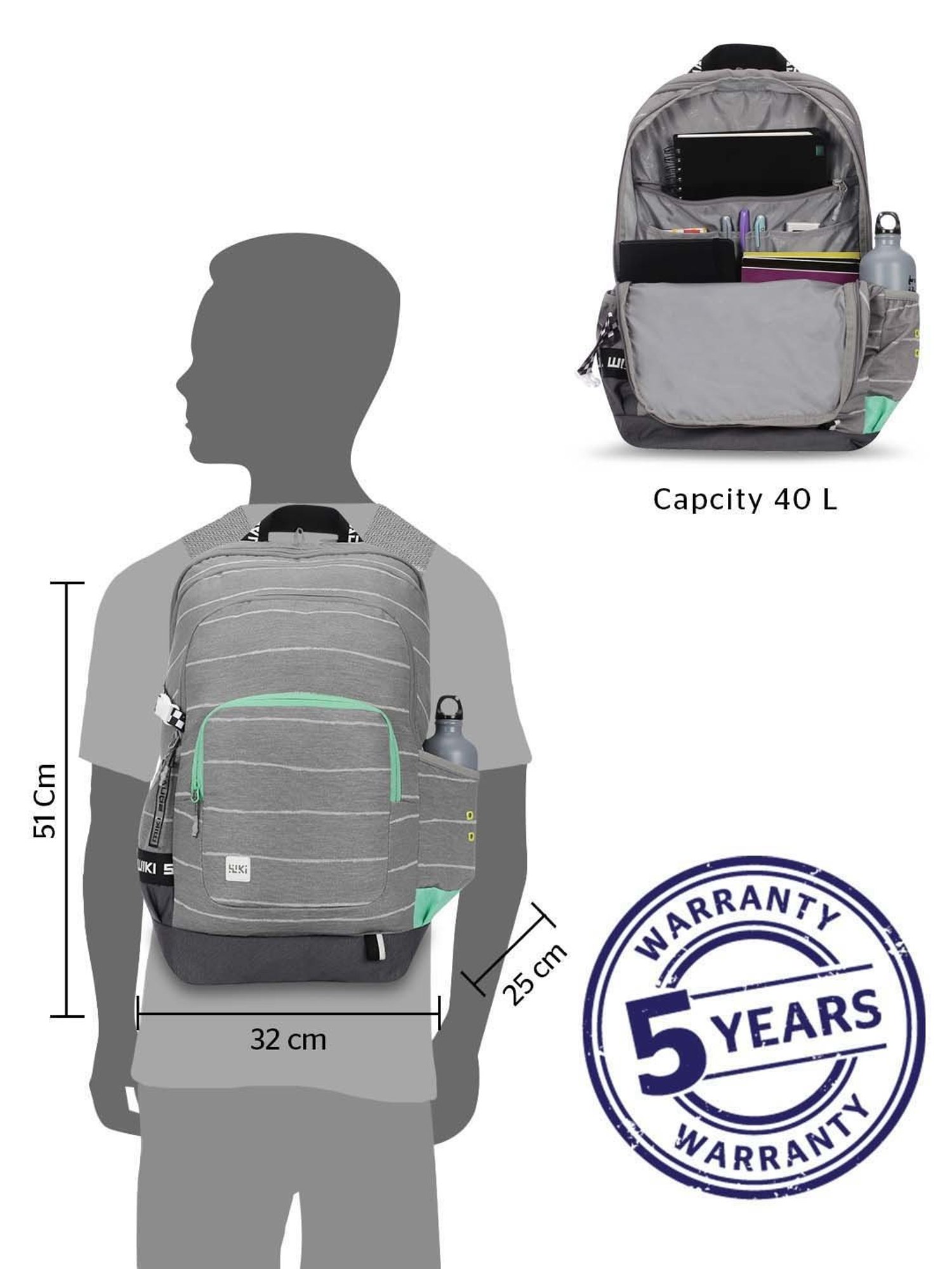 Wiki 40 Ltrs Beige Medium Backpack