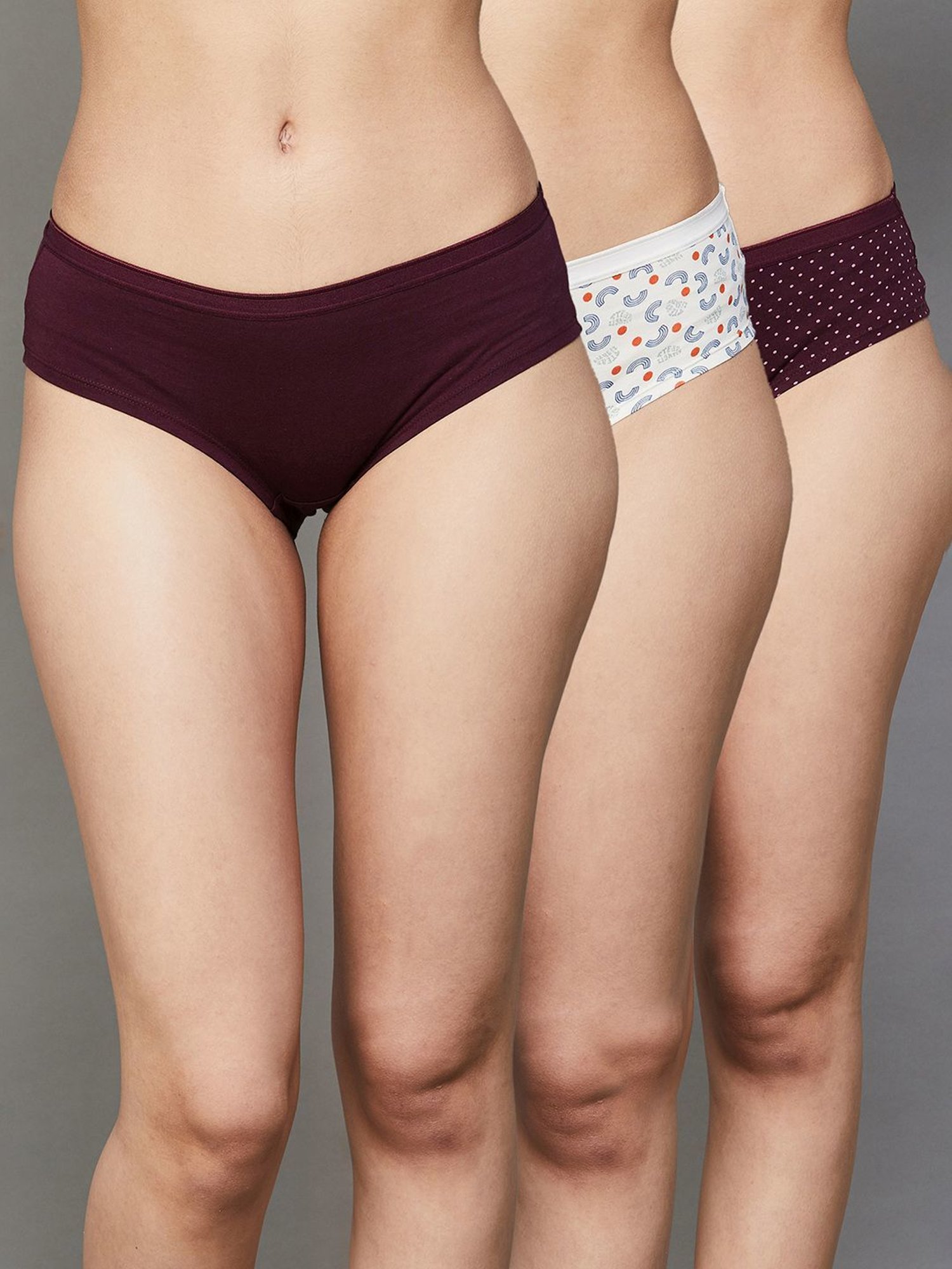 Ginger by Lifestyle Maroon & White Printed Panties - Set Of 3