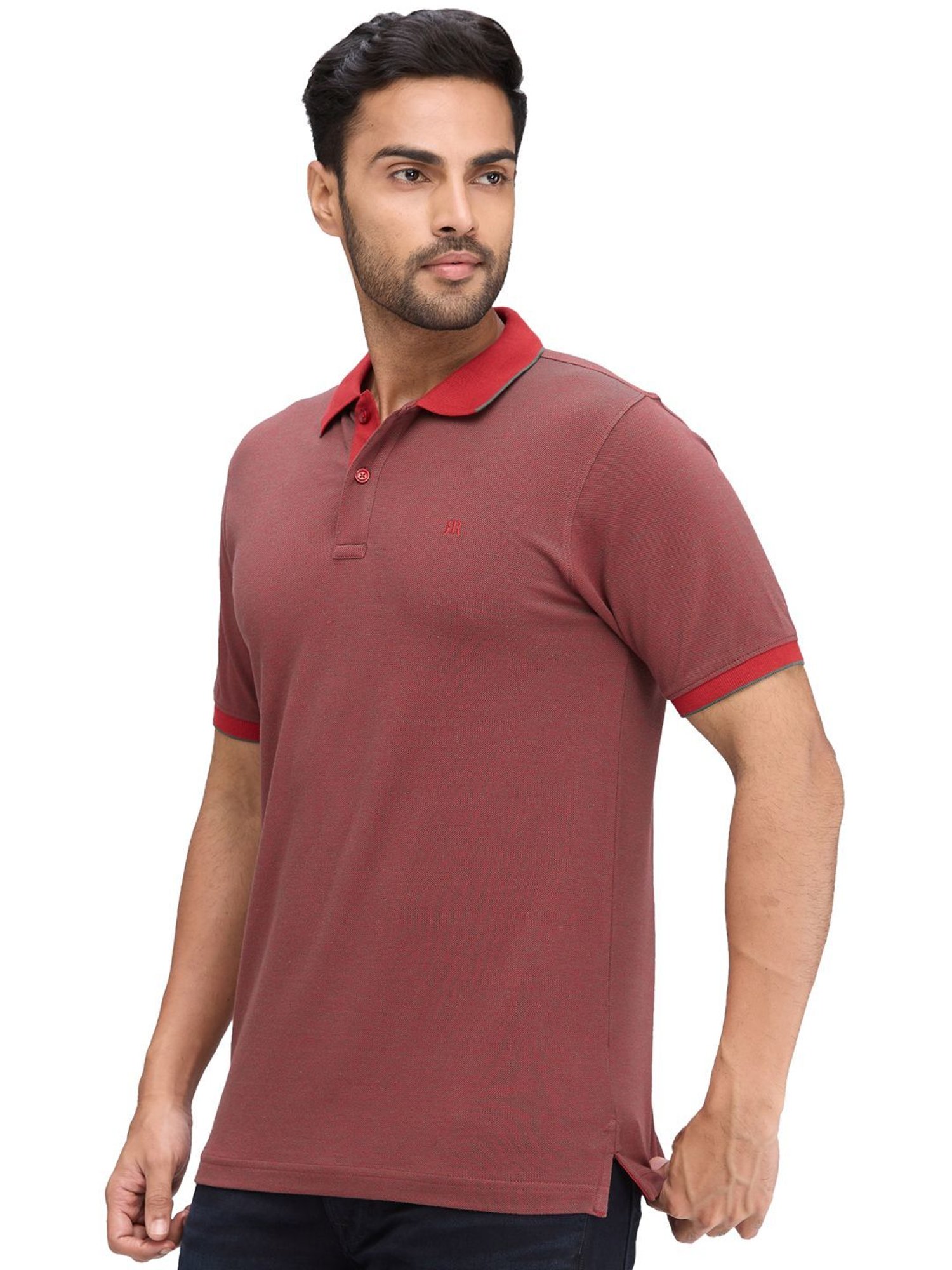 Raymond Maroon Slim Fit Self Pattern Polo T-Shirt