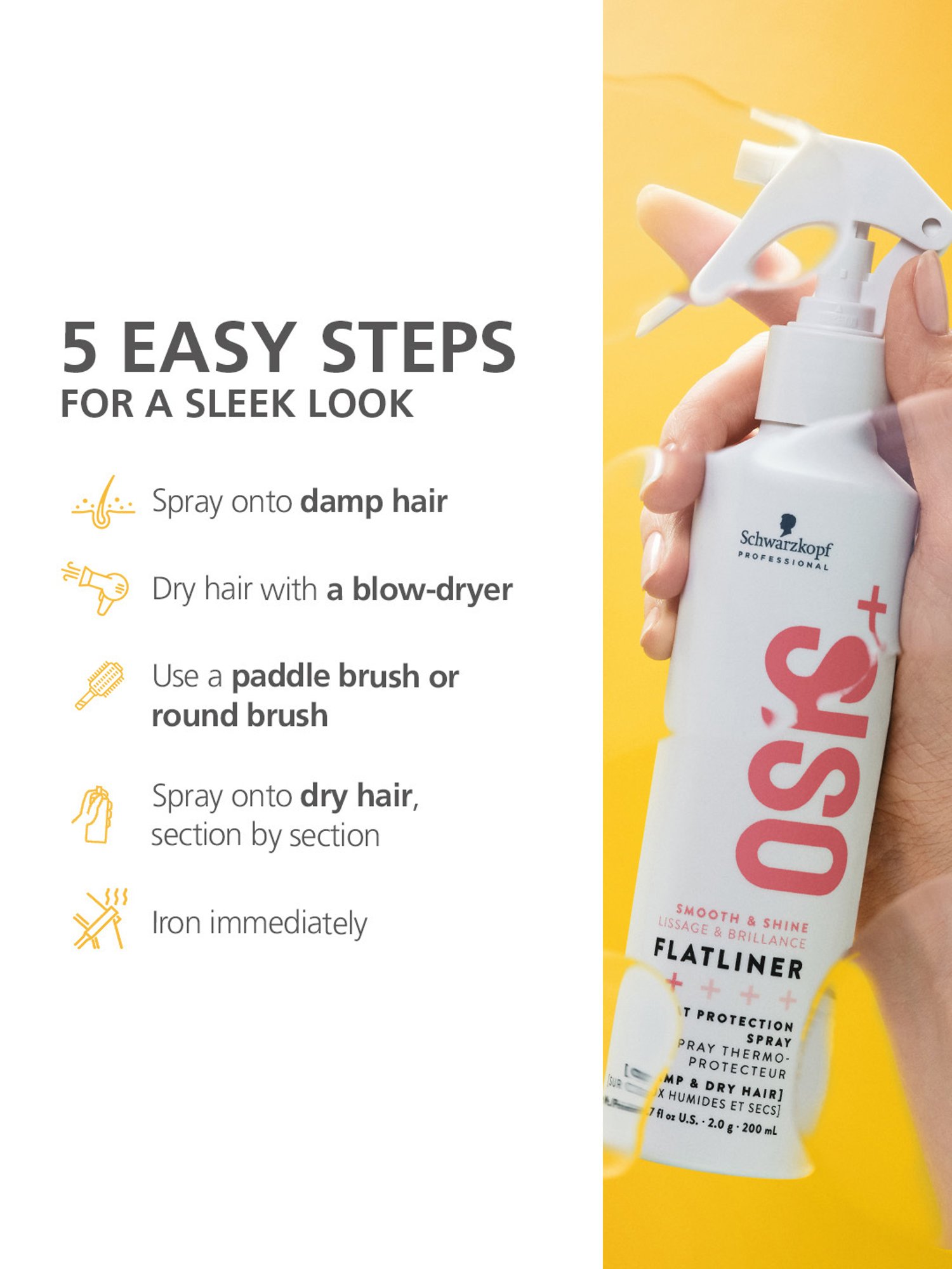 Schwarzkopf Professional Osis+ Smooth & Shine Flatliner + Heat Protection Spray - 200 ml