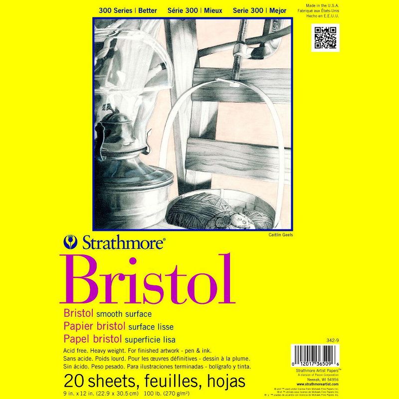 Strathmore 300 Series Smooth Bristol Pad, 9 x 12 Inches, 100 lb, 20 Sheets