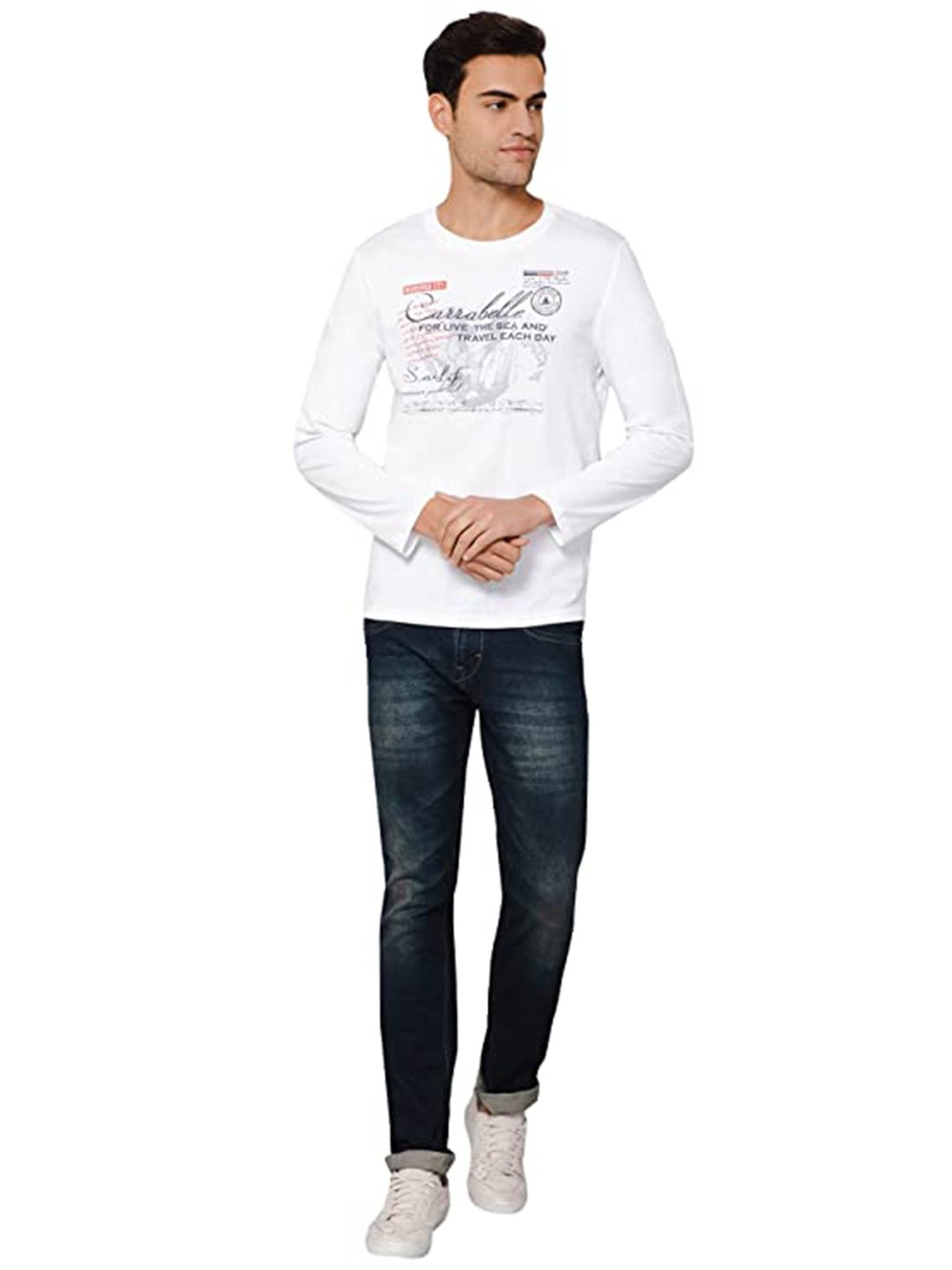 Dyca White Regular Fit Printed Crew T-Shirt