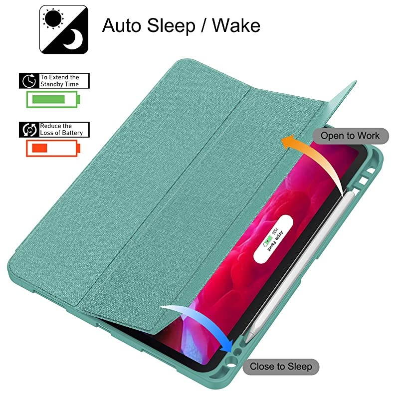 New iPad Pro 11 Case 2020 2018 with Pencil Holder Full Body Protection + Apple Pencil Charging + Auto WakeSleep Soft TPU Back Cover for 2020 iPad Pro 11 inchLake Blue