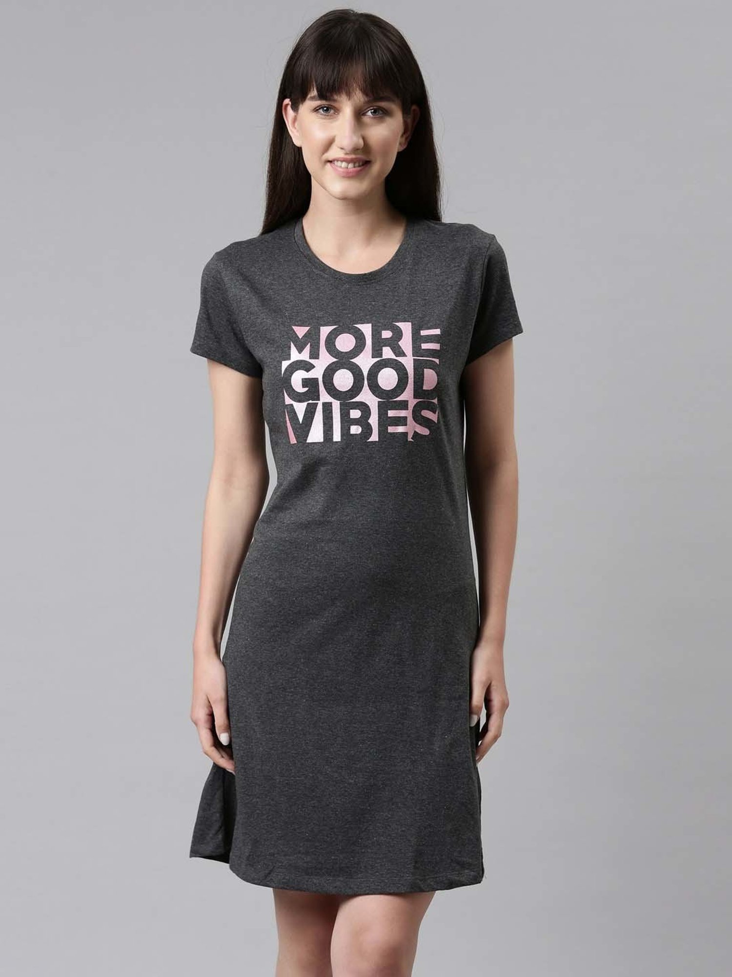 TWIN BIRDS Grey Printed Sleep Tee