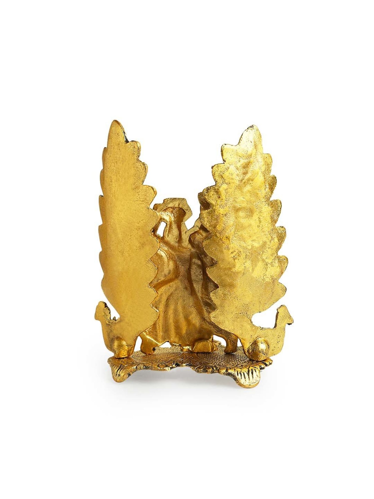 ExclusiveLane Golden Aluminium Radha-Krishna & Peacock Idol With Diya