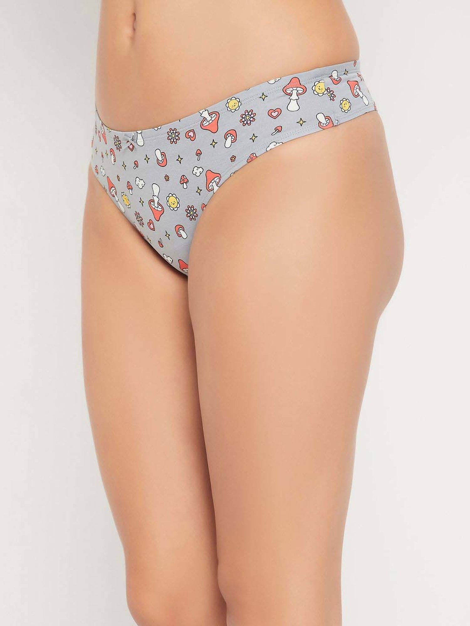 Clovia White & Grey Cotton Printed Hipster Panty - Pack Of 3