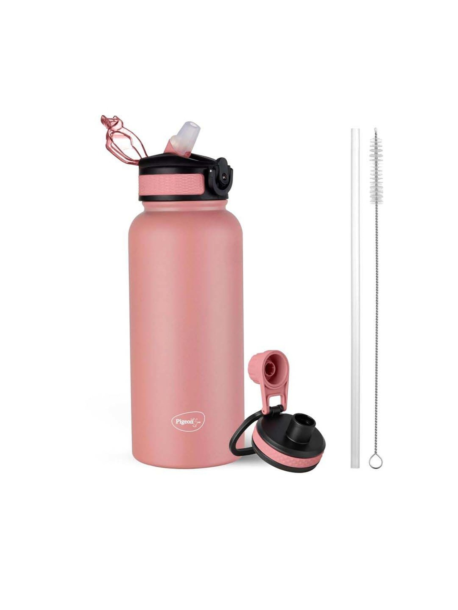 Pigeon Pink Stainless Steel Rush Thermos Flask With Straw & Screw Cap (1 L)