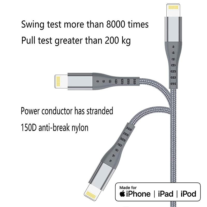 iPhone Charger Lightning Cable  4Pack10ft 6ft 6ft 3ft Apple MFi Certified Nylon Braided Long Fast USB Cord Compatible for iPhone 11Pro MAX Xs XR X 8 7 6S 6 Plus SE 5S 5C Gray