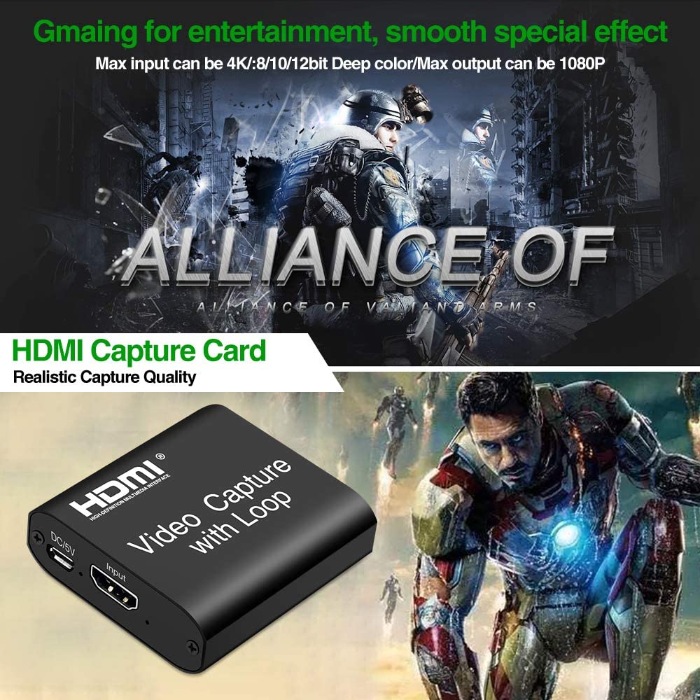 Audio Video Capture Cards, 1080P 60FPS Game Video Capture Card Device, Live Stream and Record for Switch/X-1/360/ PS4/3/Wii U/Wins/Linux/Mac