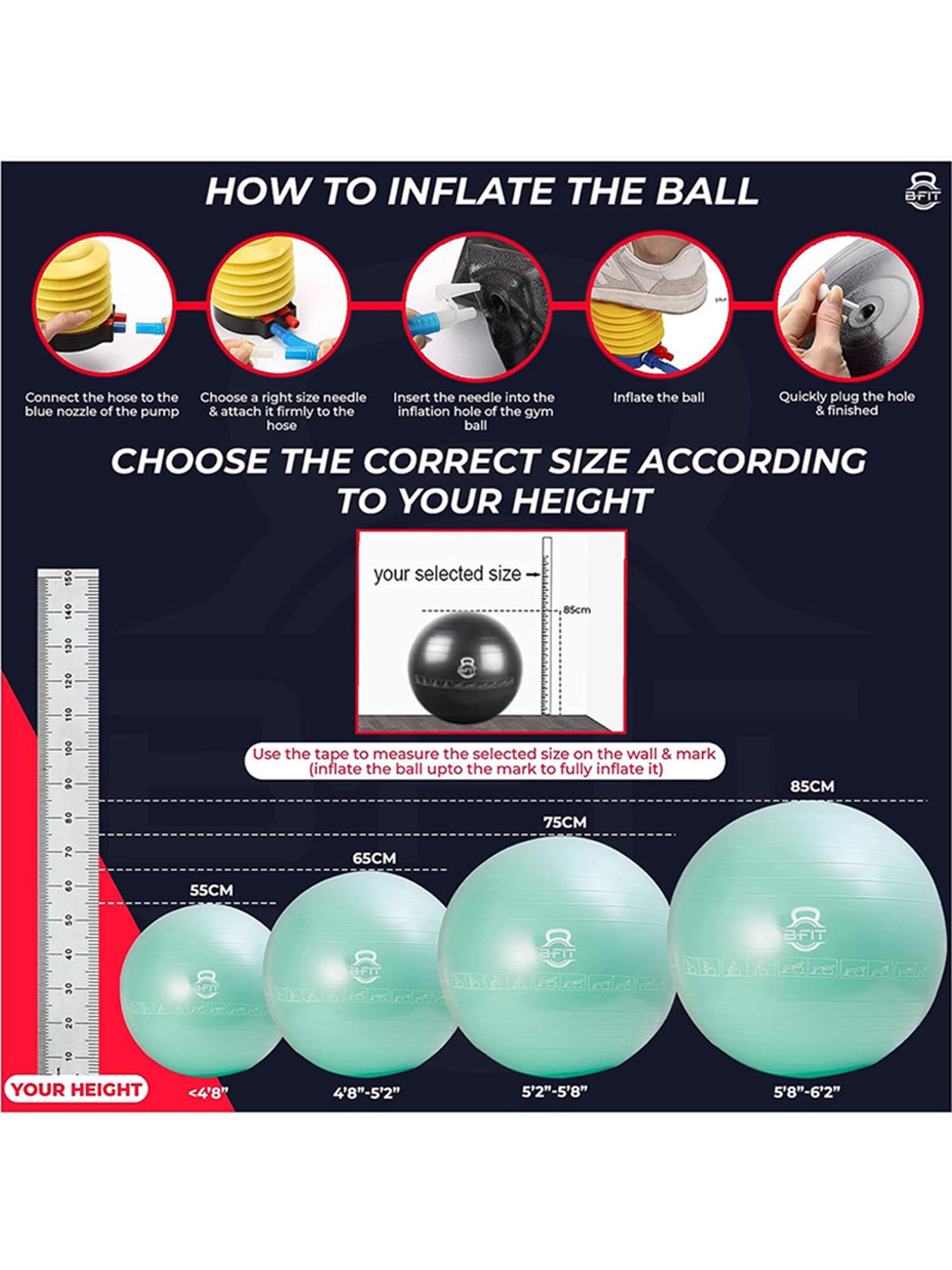 NODENS Blue Anti-Burst Gym Ball (95 cm)