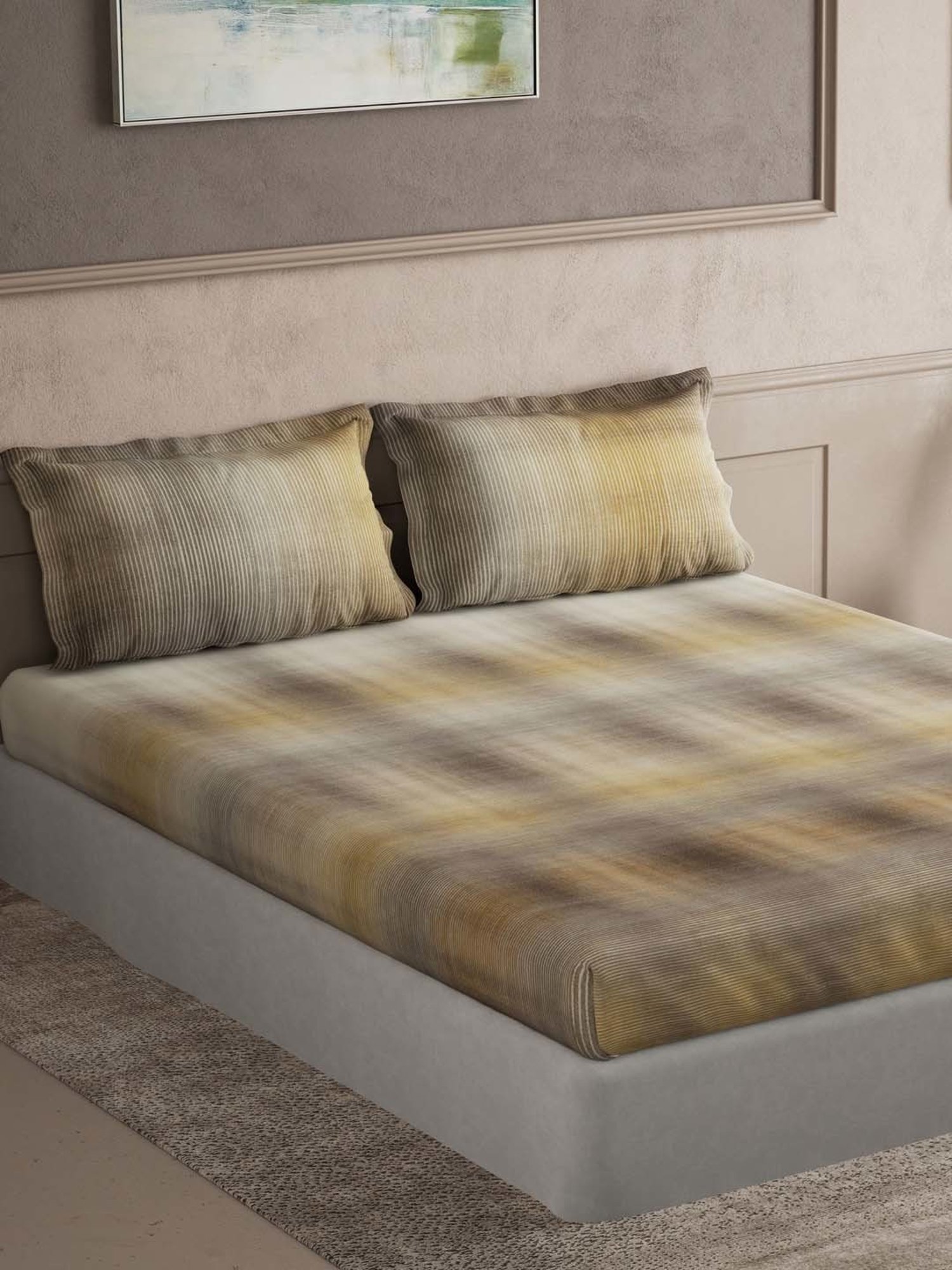 Ddecor Live beautiful Maxima Yellow 180 TC Cotton King Bedsheet with 2 Pillow Covers