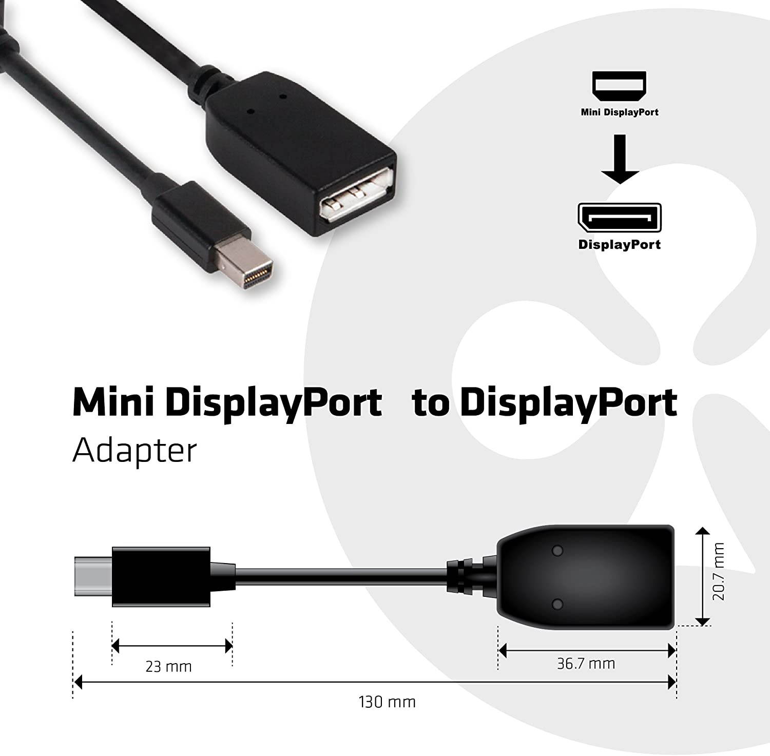 Club3D UltraAV Mini DisplayPort to DisplayPort Adapter Cable (CAC-1110) Black