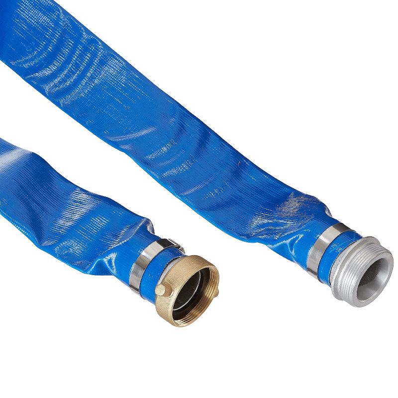 Apache 98138040 2 Inch Diameter 25 Foot Length 70 PSI Polyester-Reinforced PVC Lay Flat Pool Sump Pump Hose with Aluminum Pin-Lug Connections, Blue