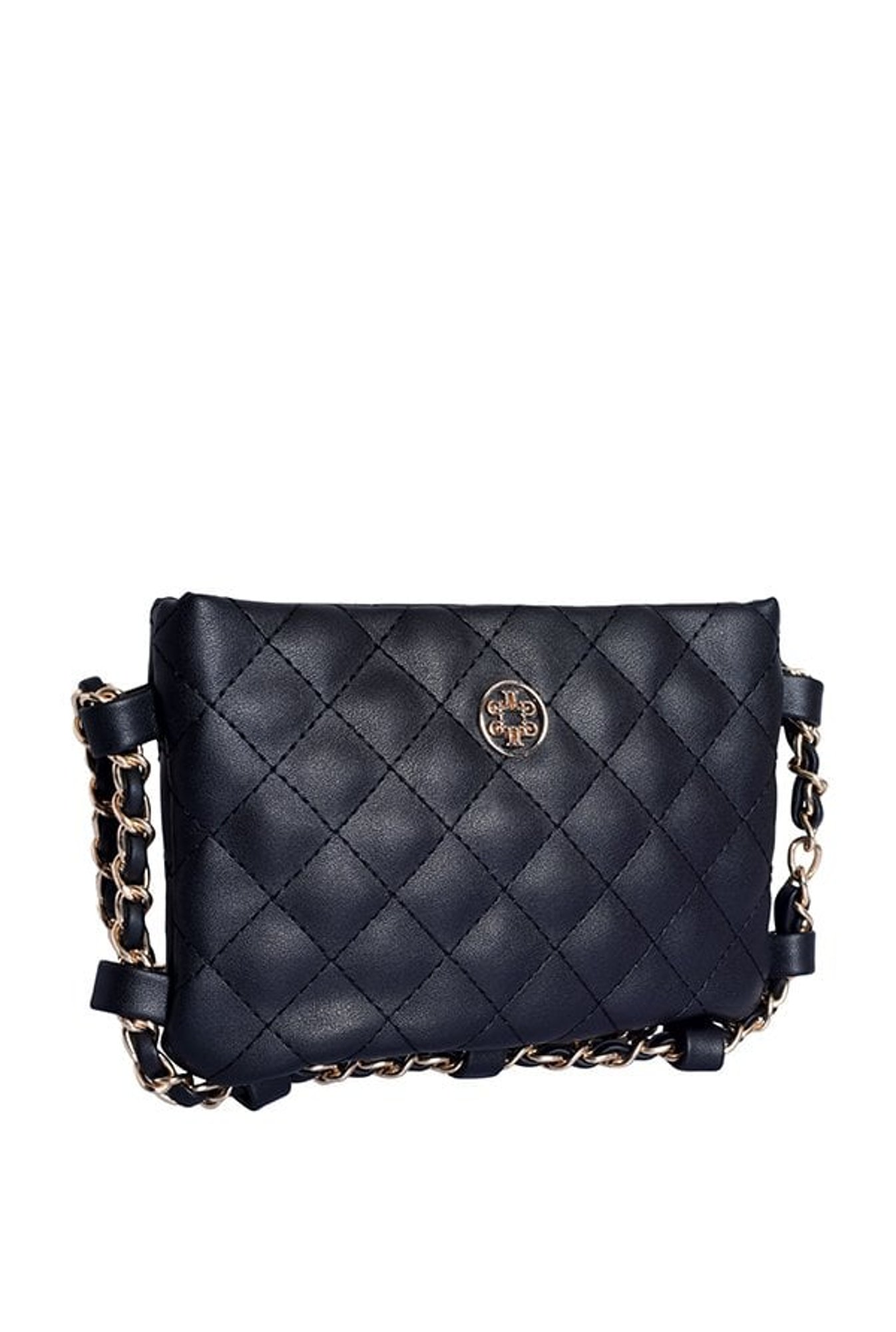 Lino Perros Black Textured Quilted Sling Bag