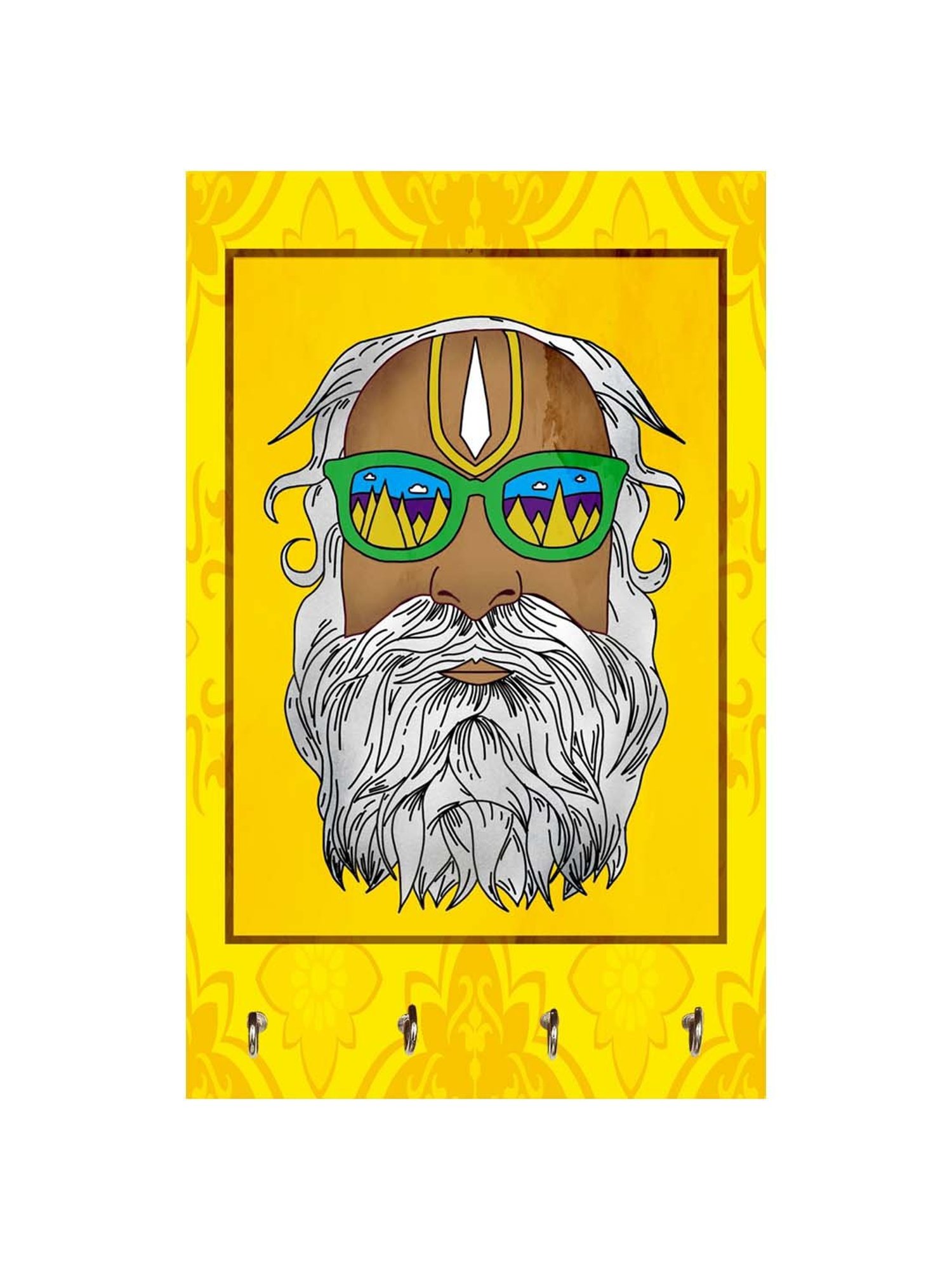 999Store Yellow & White MDF  Key Holder - Set of 1